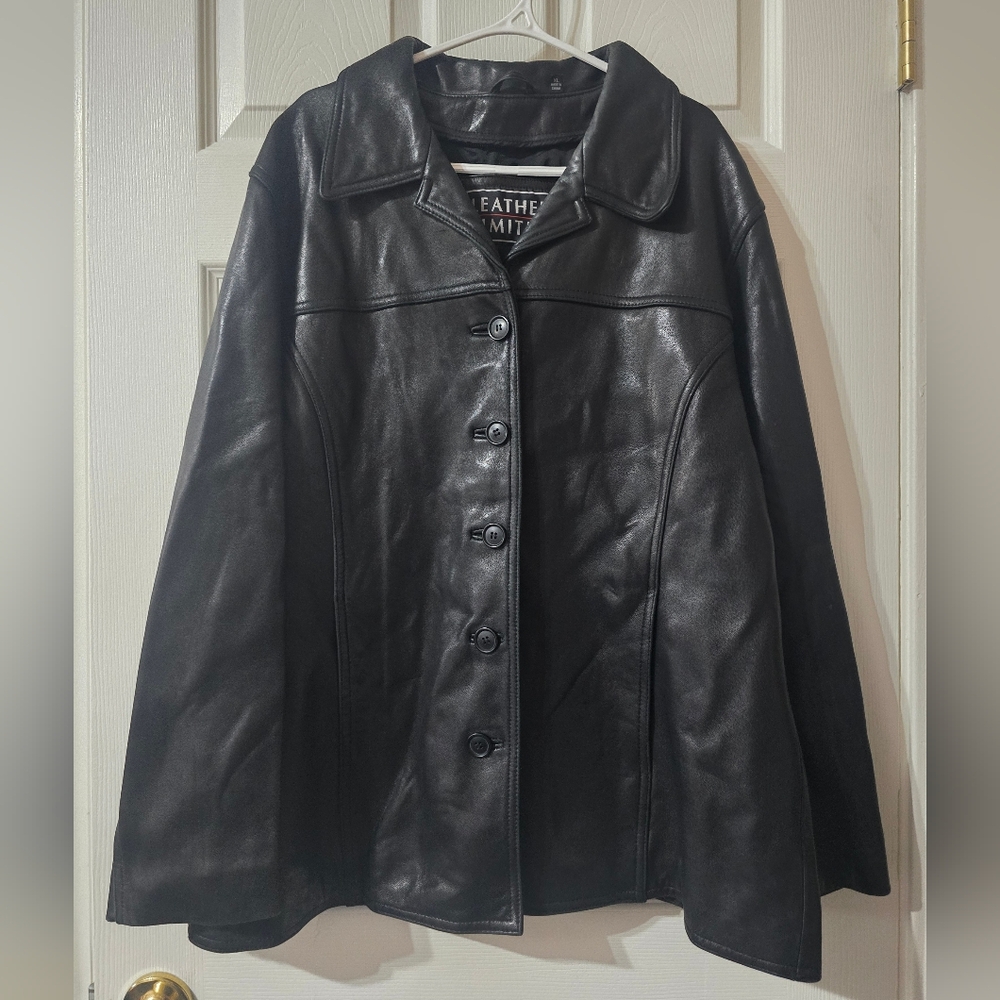 Vintage Leather Limited Genuine Black Leather Coat, Button Front, Lined, Unisex.